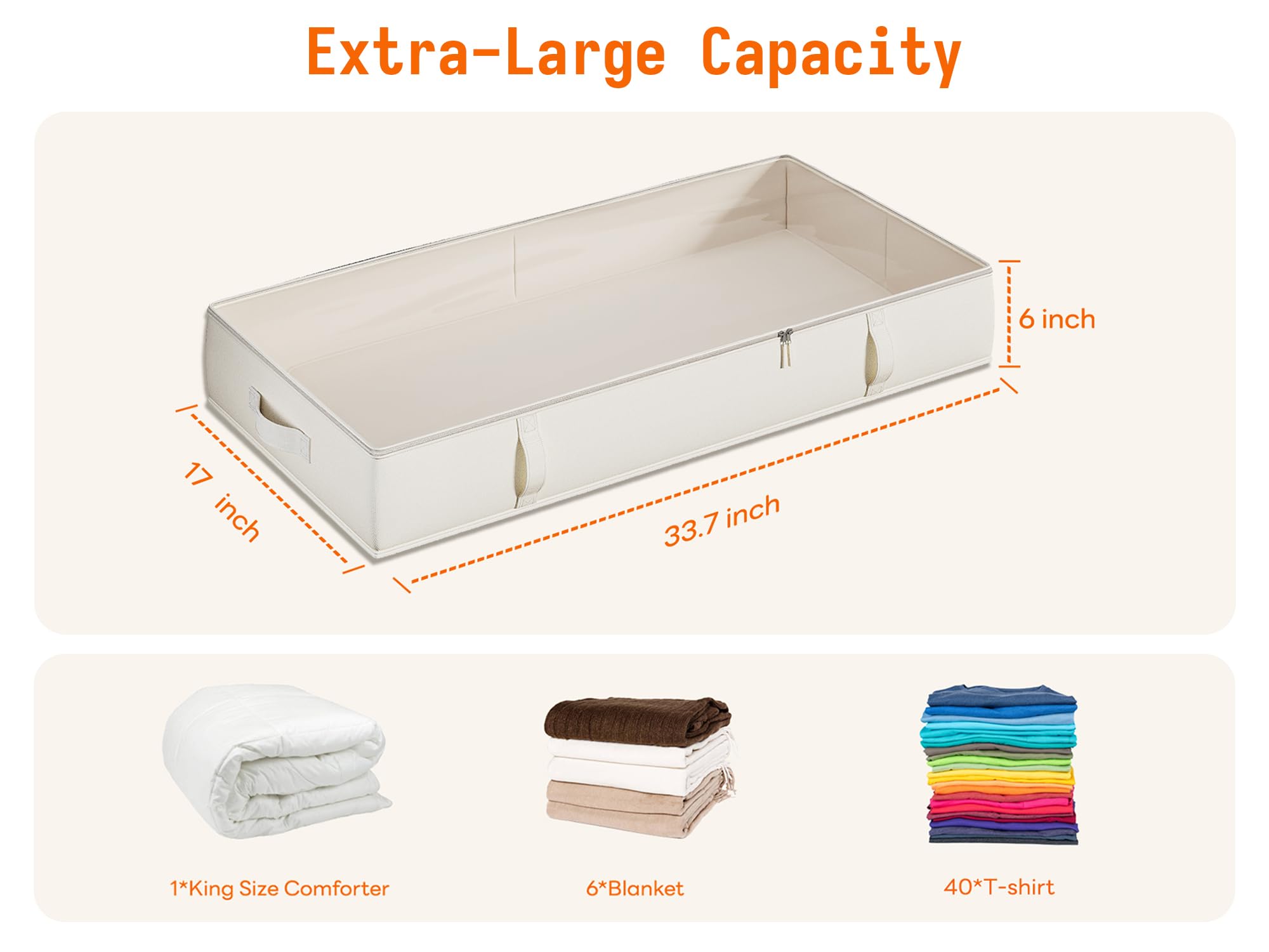 Vailando 60L capacity under-bed storage for bulky linens.