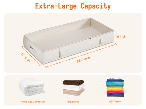 Vailando 60L capacity under-bed storage for bulky linens.