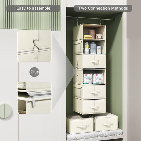 Vailando clear-view shelves help spot outfits quickly.