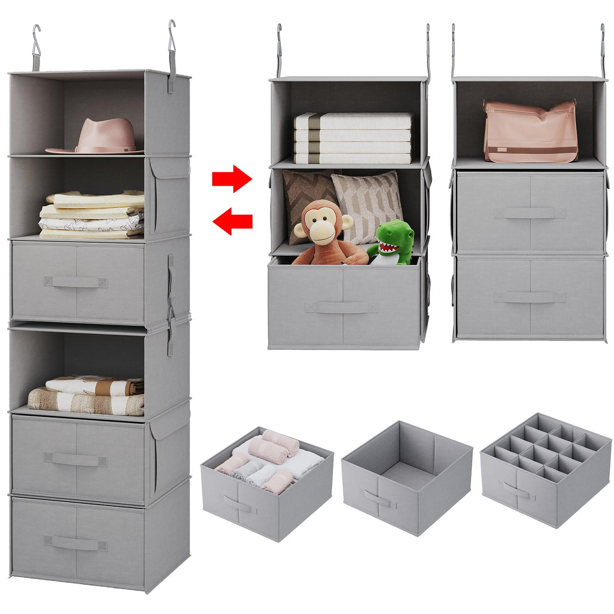 Vailando two 3-shelf dressers linked for organized wardrobe storage.