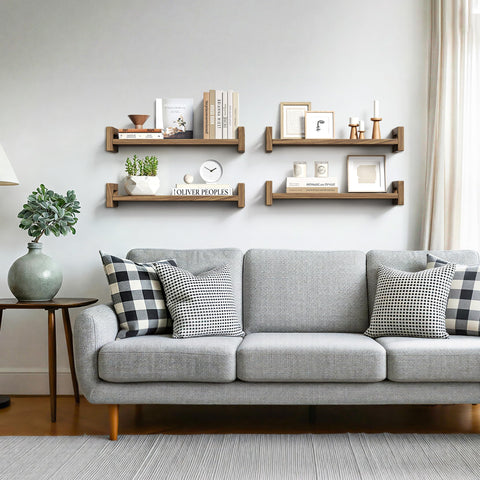 Vailando rustic walnut shelves adding warm decor to living spaces