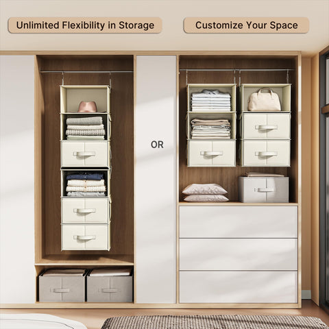 Vailando separable 3-shelf units adjust to space.