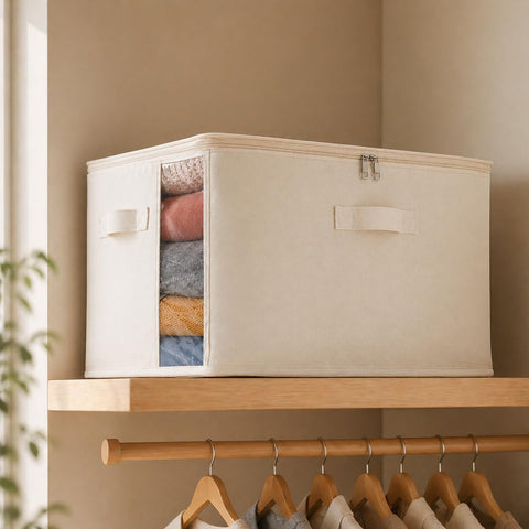 Vailando shape-retaining canvas bags keep bedding neatly in place