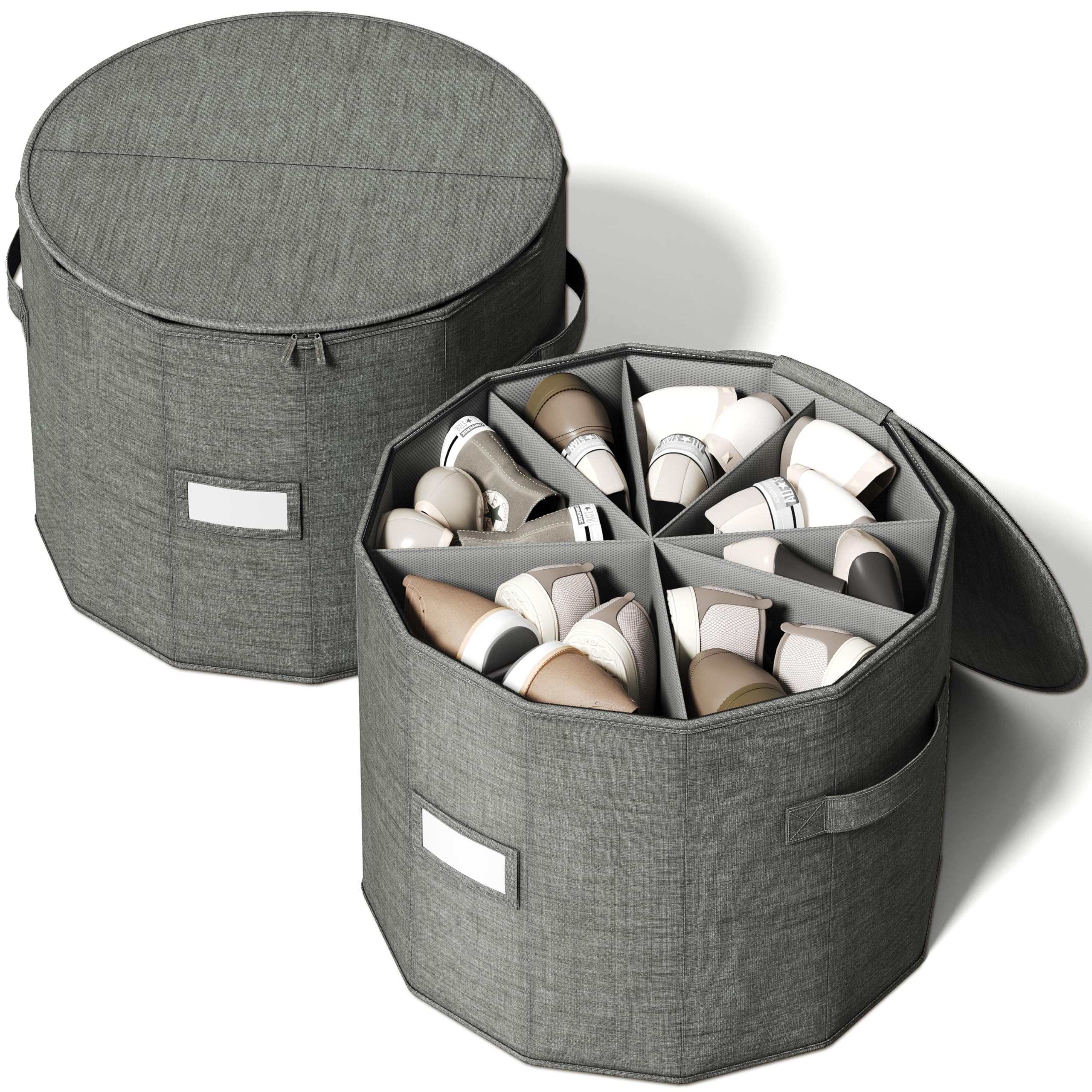 Vailando cylindrical design shoe organizer in gray, space-saving solution for corners