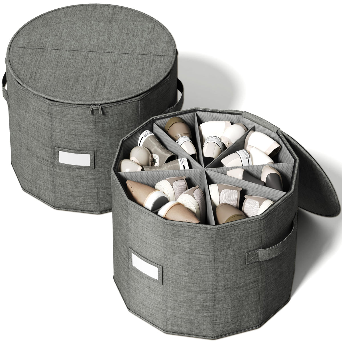 Vailando cylindrical design shoe organizer in gray, space-saving solution for corners