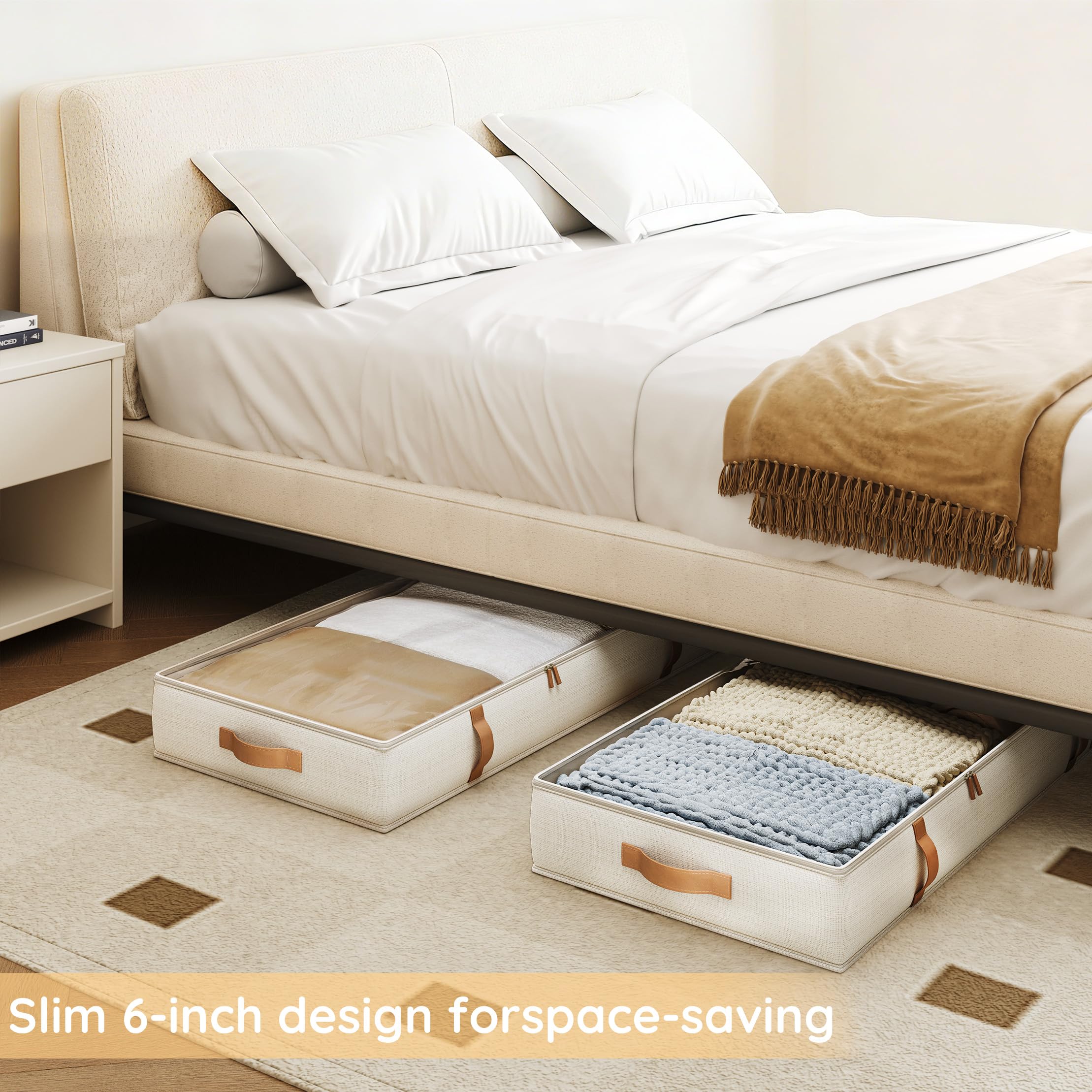 Vailando under-bed storage 60L side with leather handles for easy pull-out
