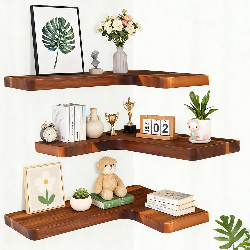 Vainaive bathroom wood shelves adding warm tone and accessible storage