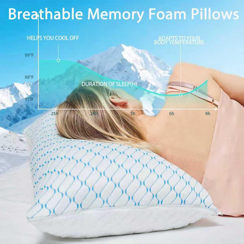 VAINOC memory foam pillow side view shows adjustable height for personalized support