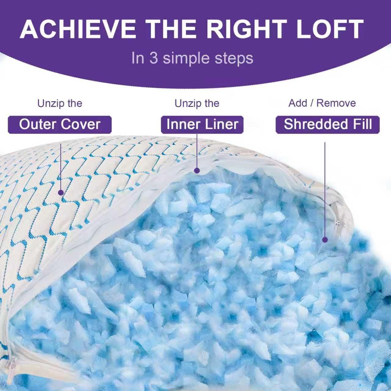 VAINOC memory foam pillow zipper access reveals easy fill adjustment