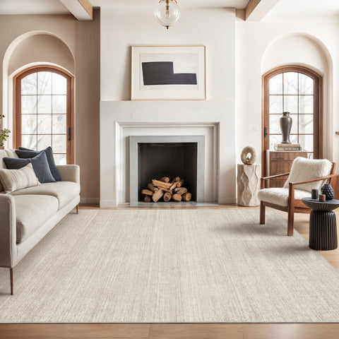 Valenrug washable 6x9 beige rug on living room floor for easy maintenance.