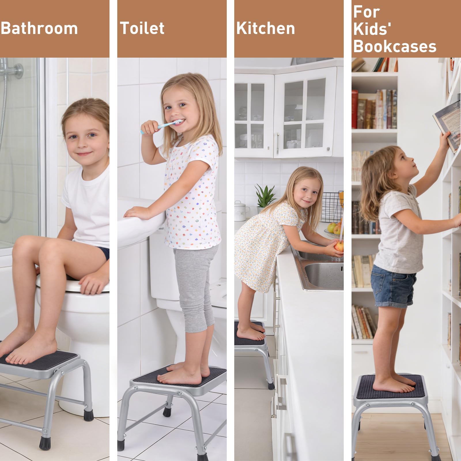 Valeo step stool stored beside a closet for easy access.