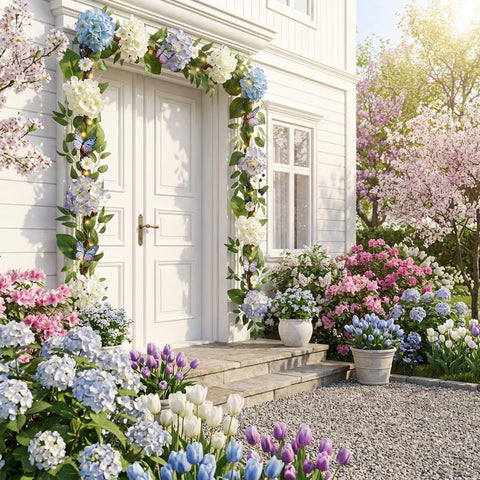 Valery Madelyn blue-white hydrangea garland adds fresh color to living spaces