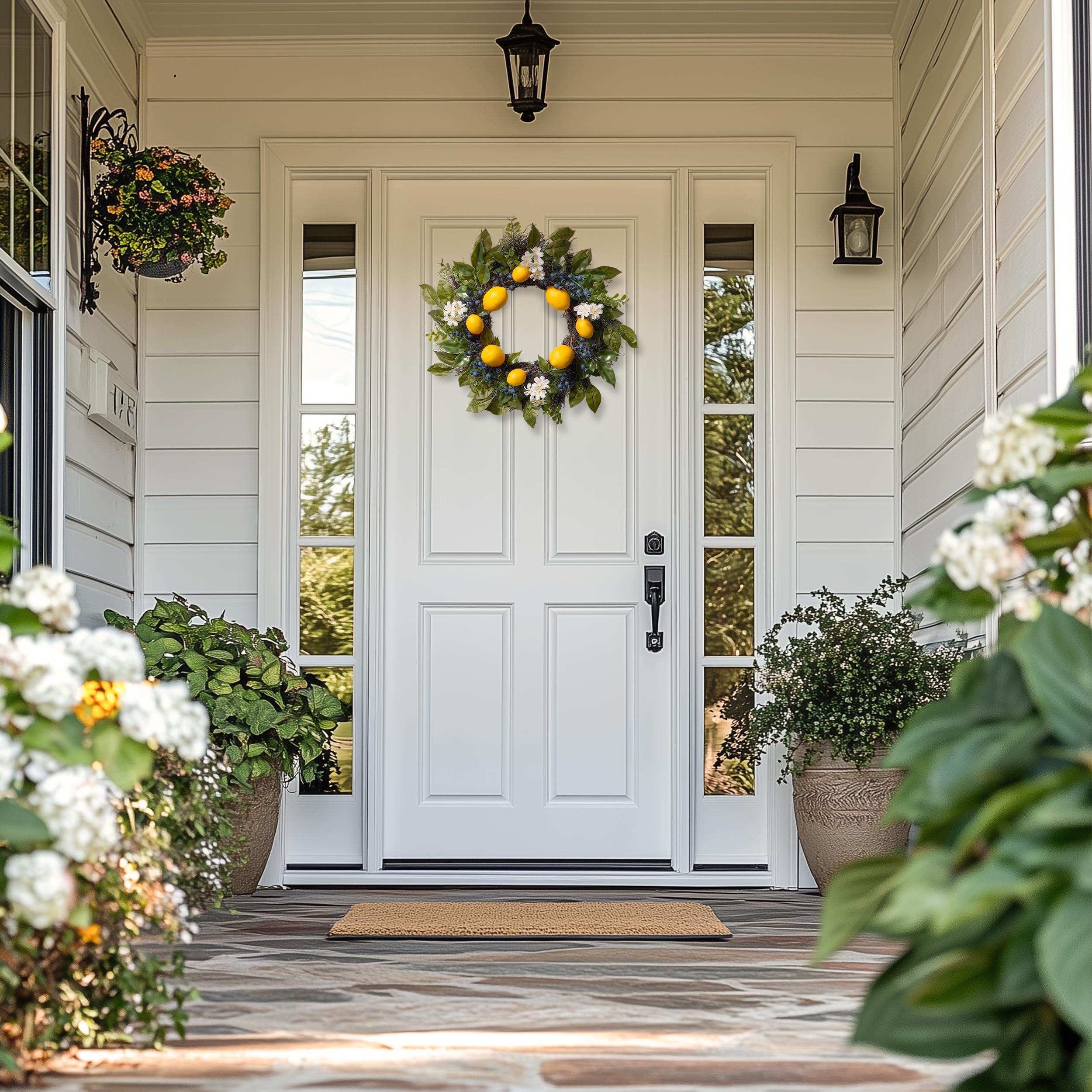 Lifelike faux lemons secured for a full premium look on the Valery Madelyn wreath.