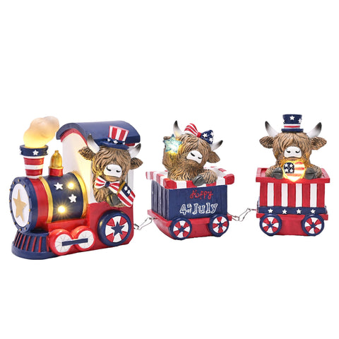 Valery Madelyn Highland cow train figurine 4-4 inches with LED glow for festive display