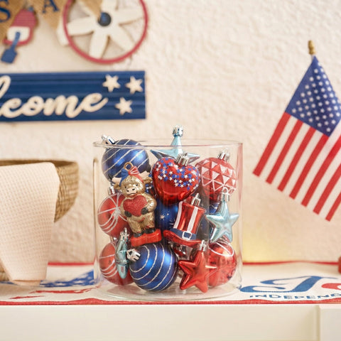 Valery Madelyn multi-pattern ball ornament pairs well with festive displays.