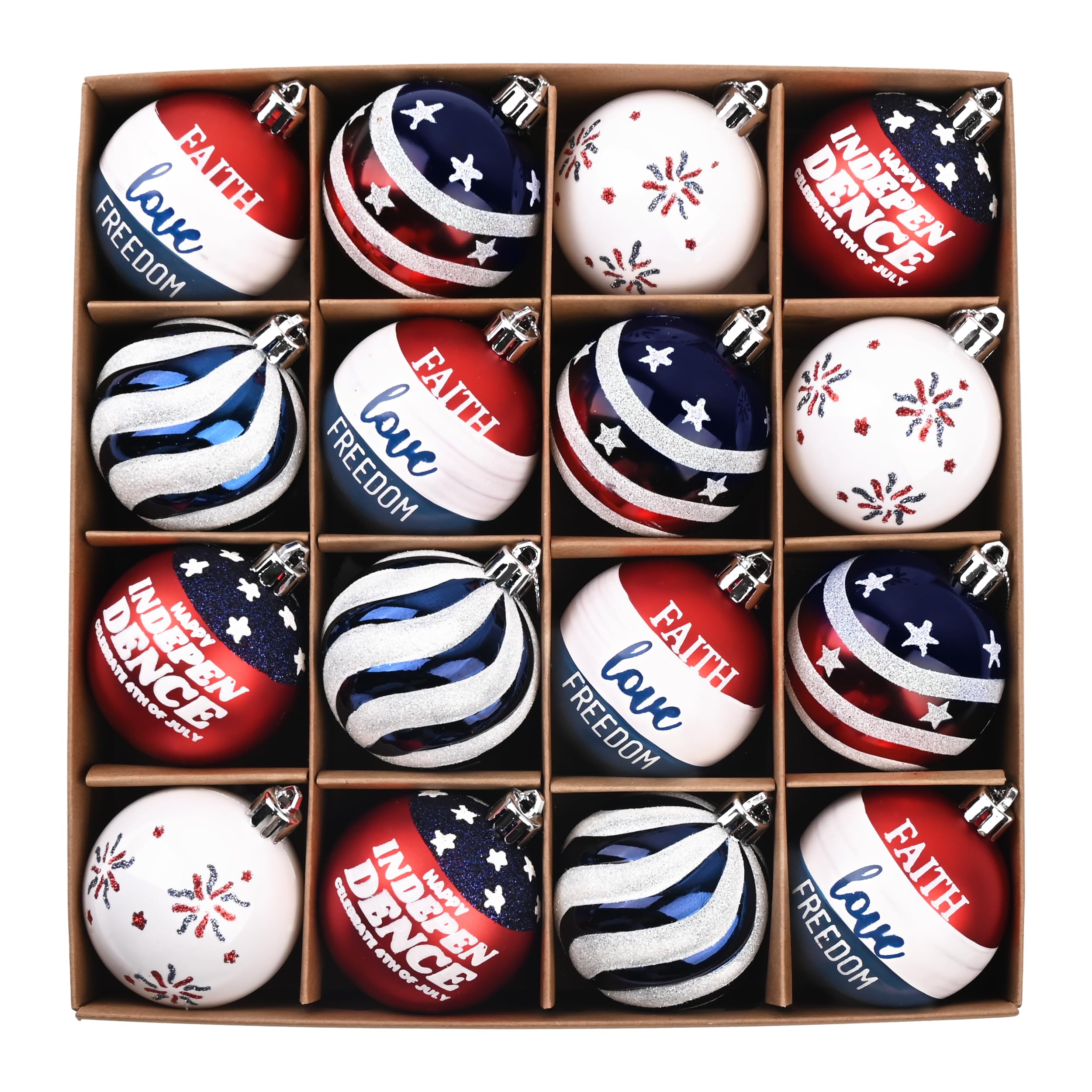 Valery Madelyn patriotic ball ornament in red white blue for Memorial Day decor.