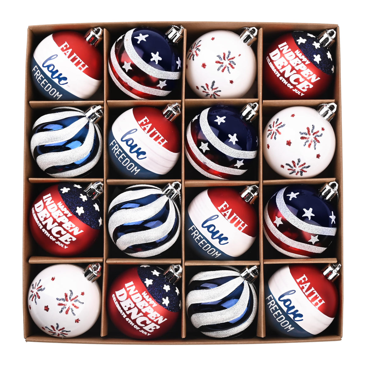 Valery Madelyn patriotic ball ornament in red white blue for Memorial Day decor.