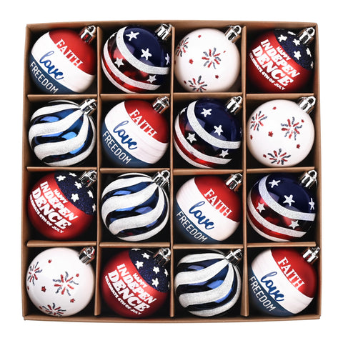 Valery Madelyn patriotic ball ornament in red white blue for Memorial Day decor.
