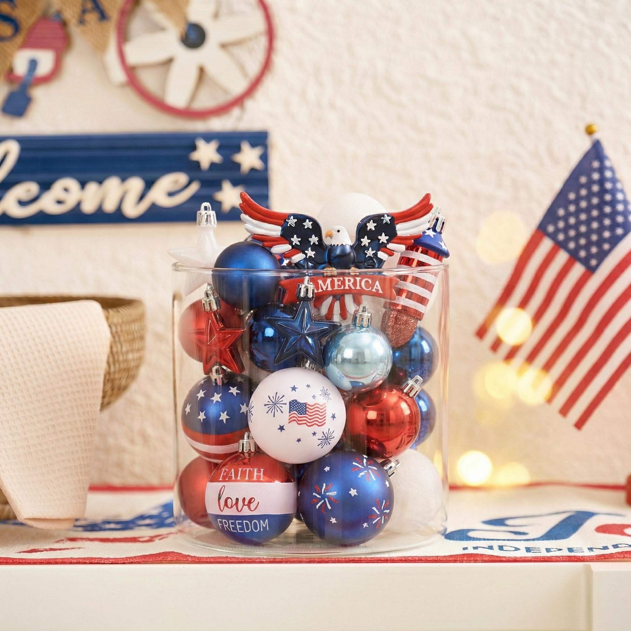 Valery Madelyn patriotic-ball-ornament is lightweight and reusable for many celebrations.