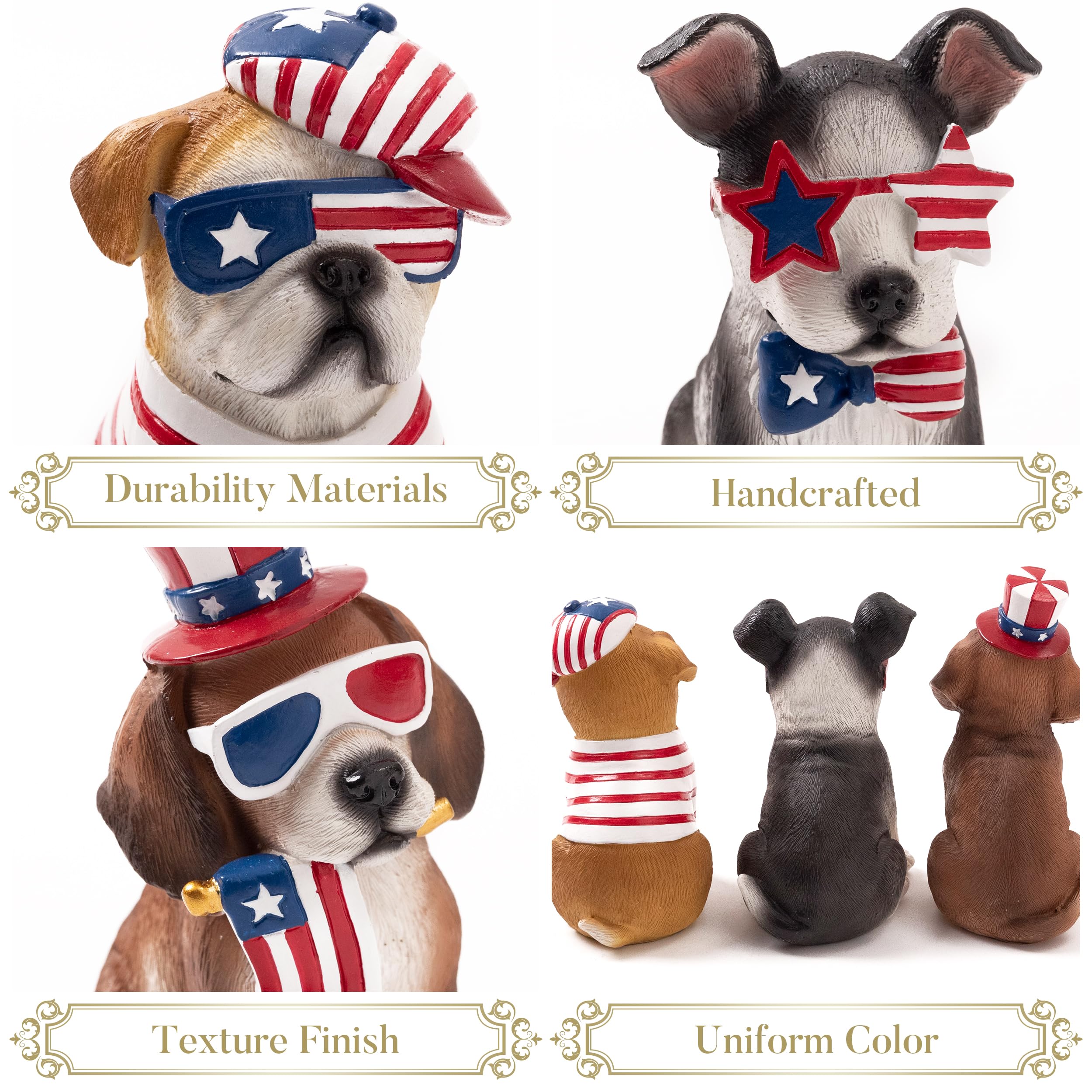 Valery Madelyn dog figurine with stars and stripes complements seasonal displays.