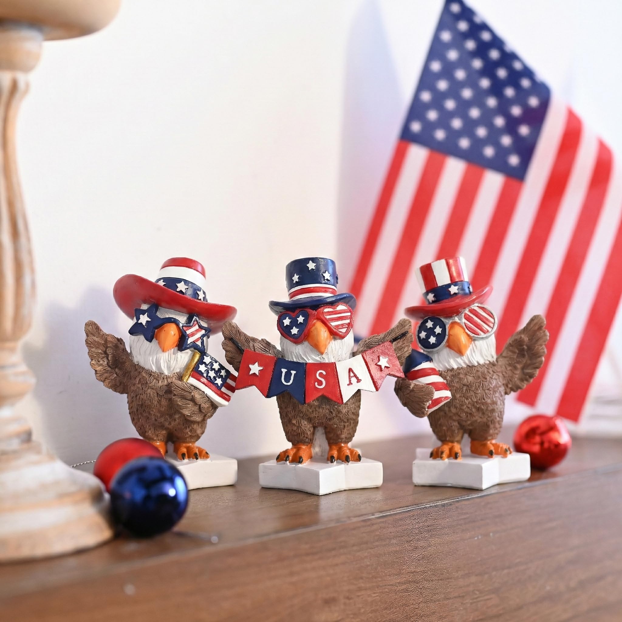 Valery Madelyn patriotic eagle figurine with star-spangled hat for mantel decor