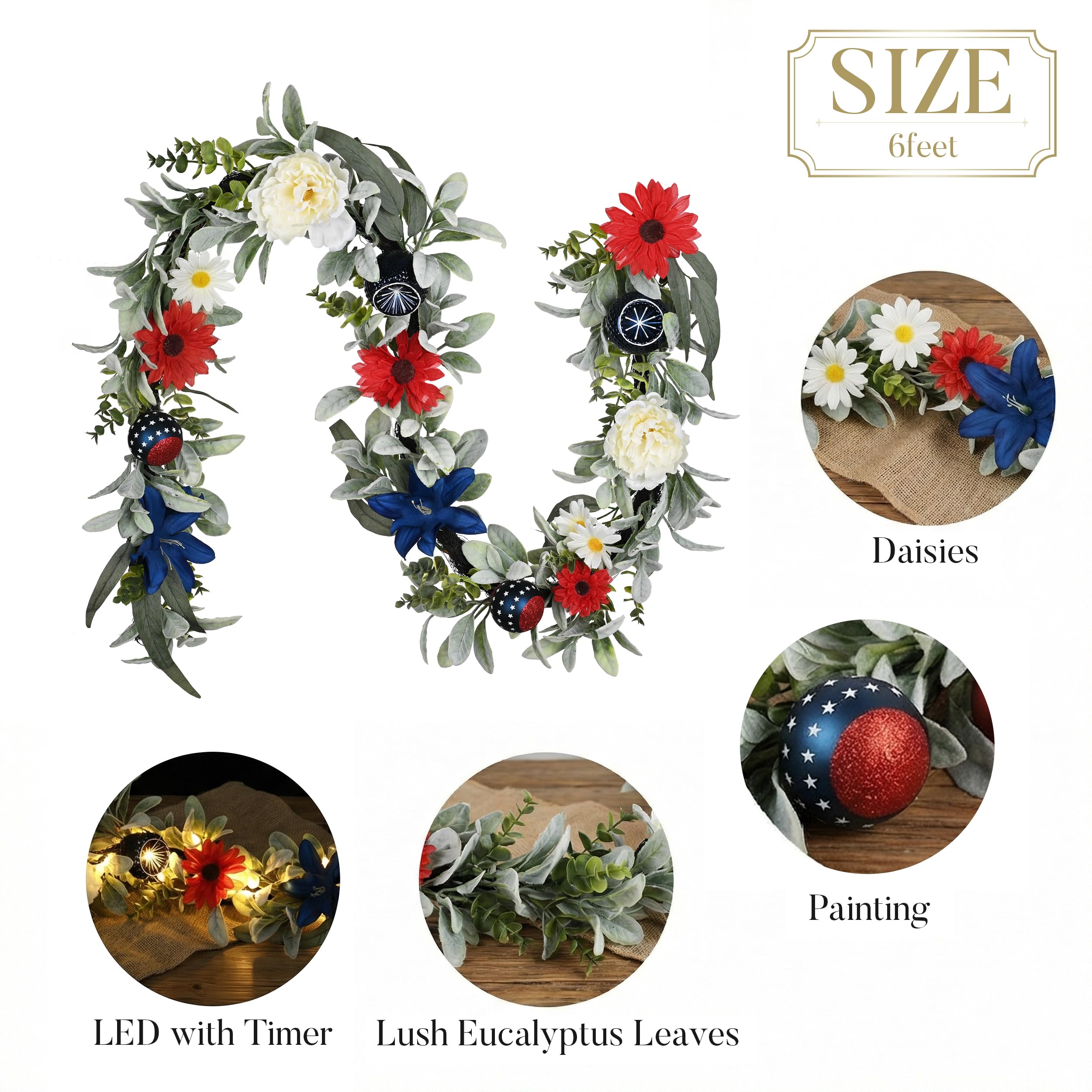 Valery Madelyn garland pairs with 4th of July wreaths for cohesive decor.