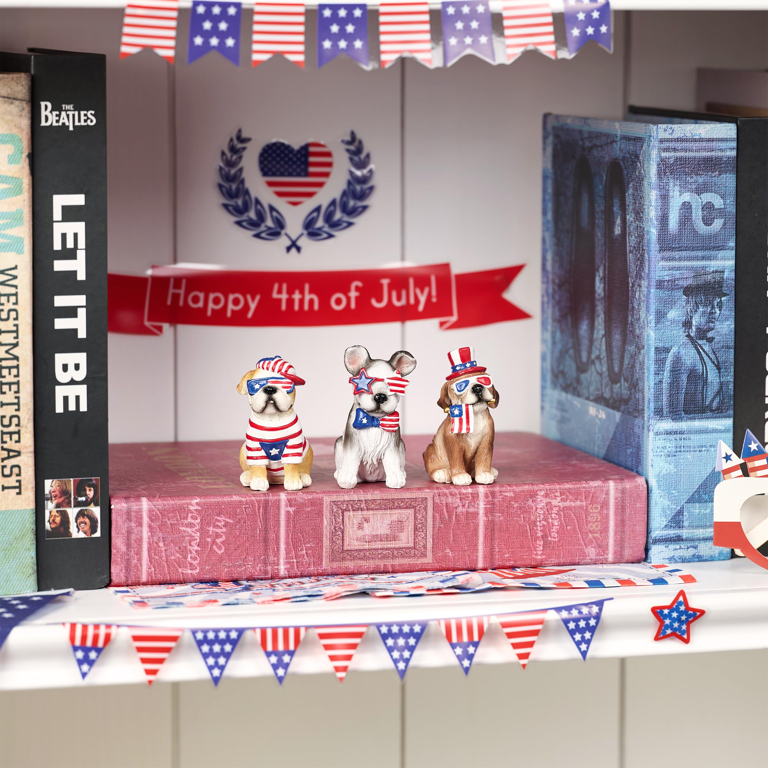 Valery Madelyn patriotic puppy statue for tabletops during summer celebrations.