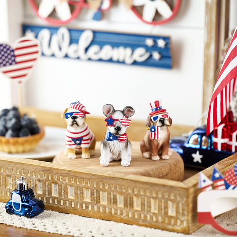 Valery Madelyn red-white-blue dog figurine suits mantels and shelves.