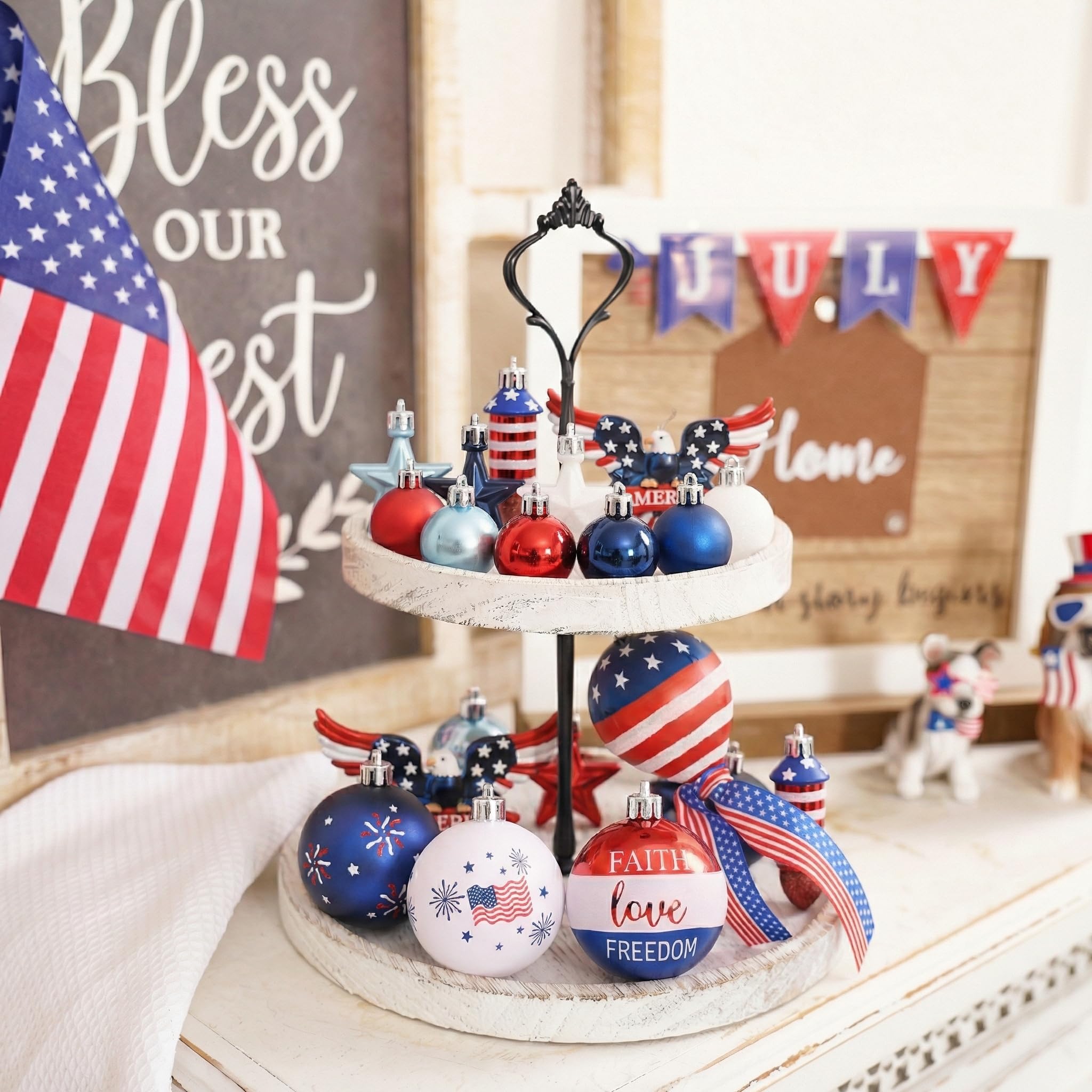 Valery Madelyn rocket-ornament makes a bold patriotic accent.