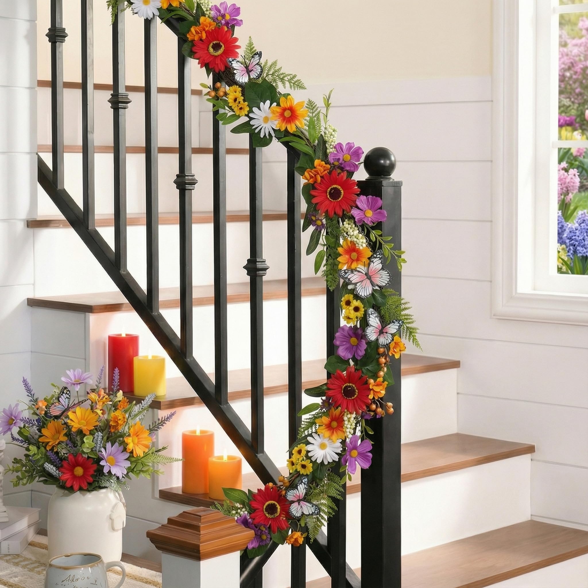 Valery Madelyn spring garland offers indoor-outdoor versatility for mantels, doors, or stairs.