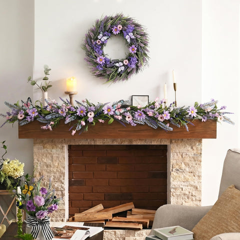 Valery Madelyn lavender wreath close-up with butterfly accents and purple bells