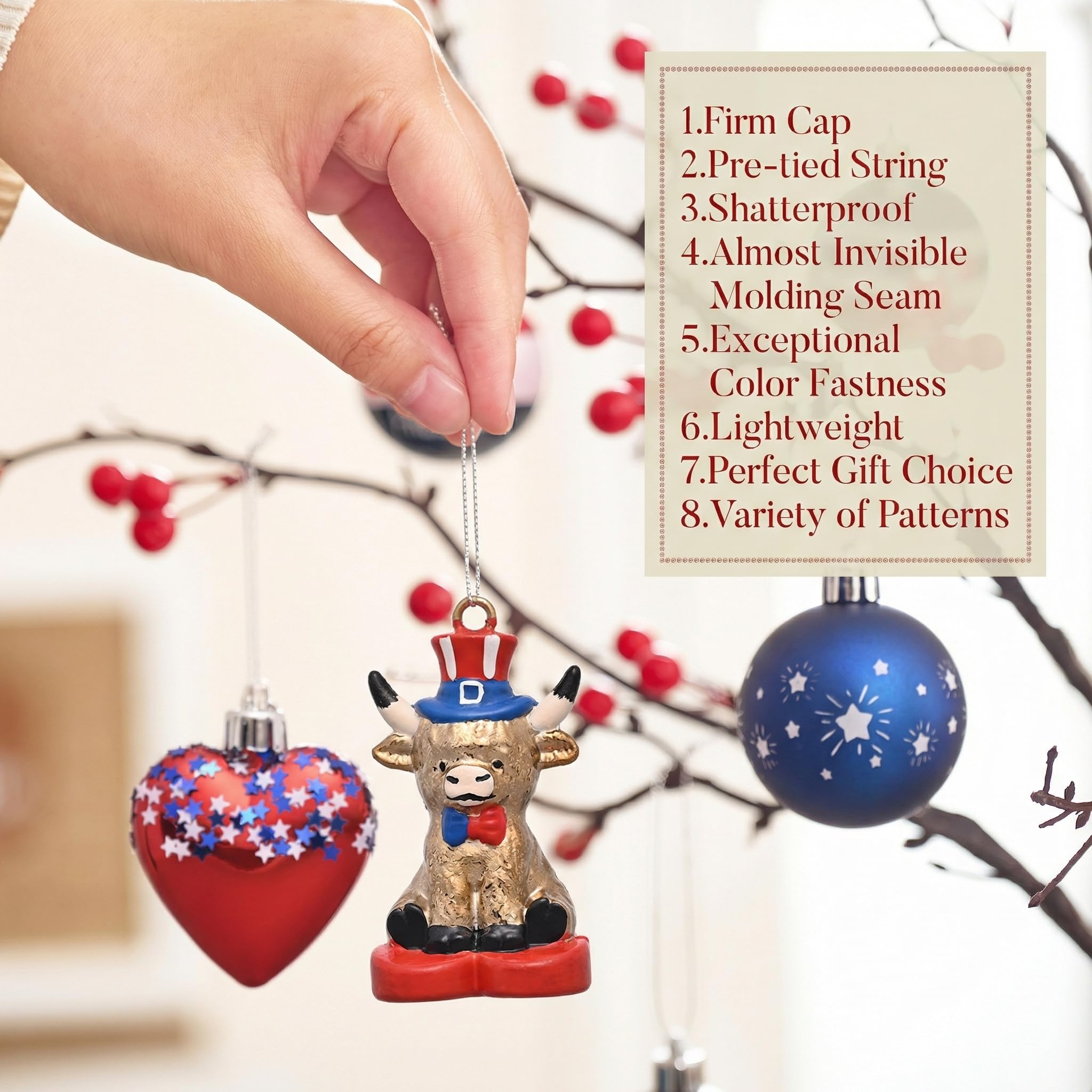 Valery Madelyn star-pattern ornament provides bright accents for red white blue decor.