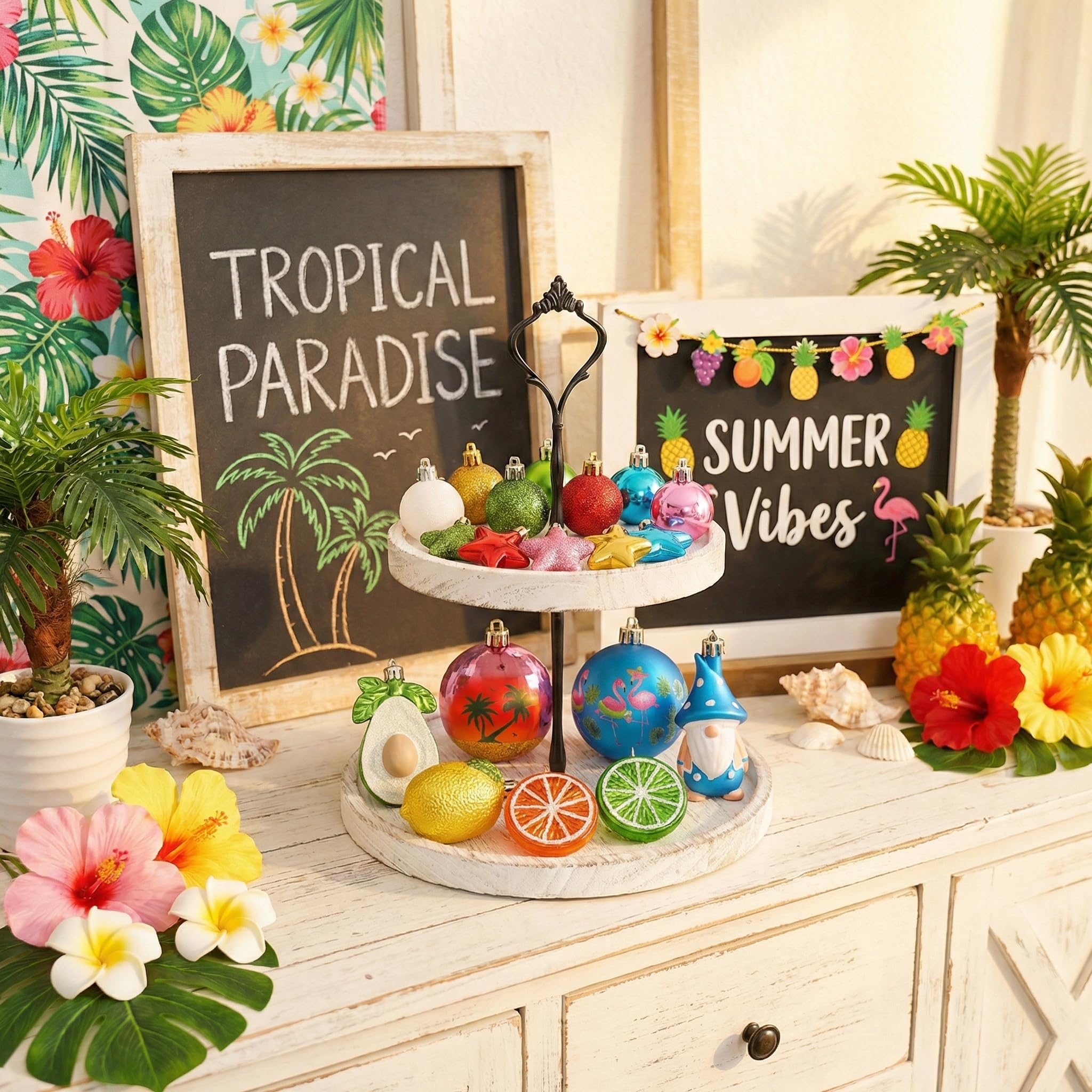 Valery Madelyn summer ornament avocado adding tropical whimsy to display.