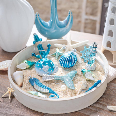 Valery Madelyn ship-wheel pattern ornament adds nautical tree accents.