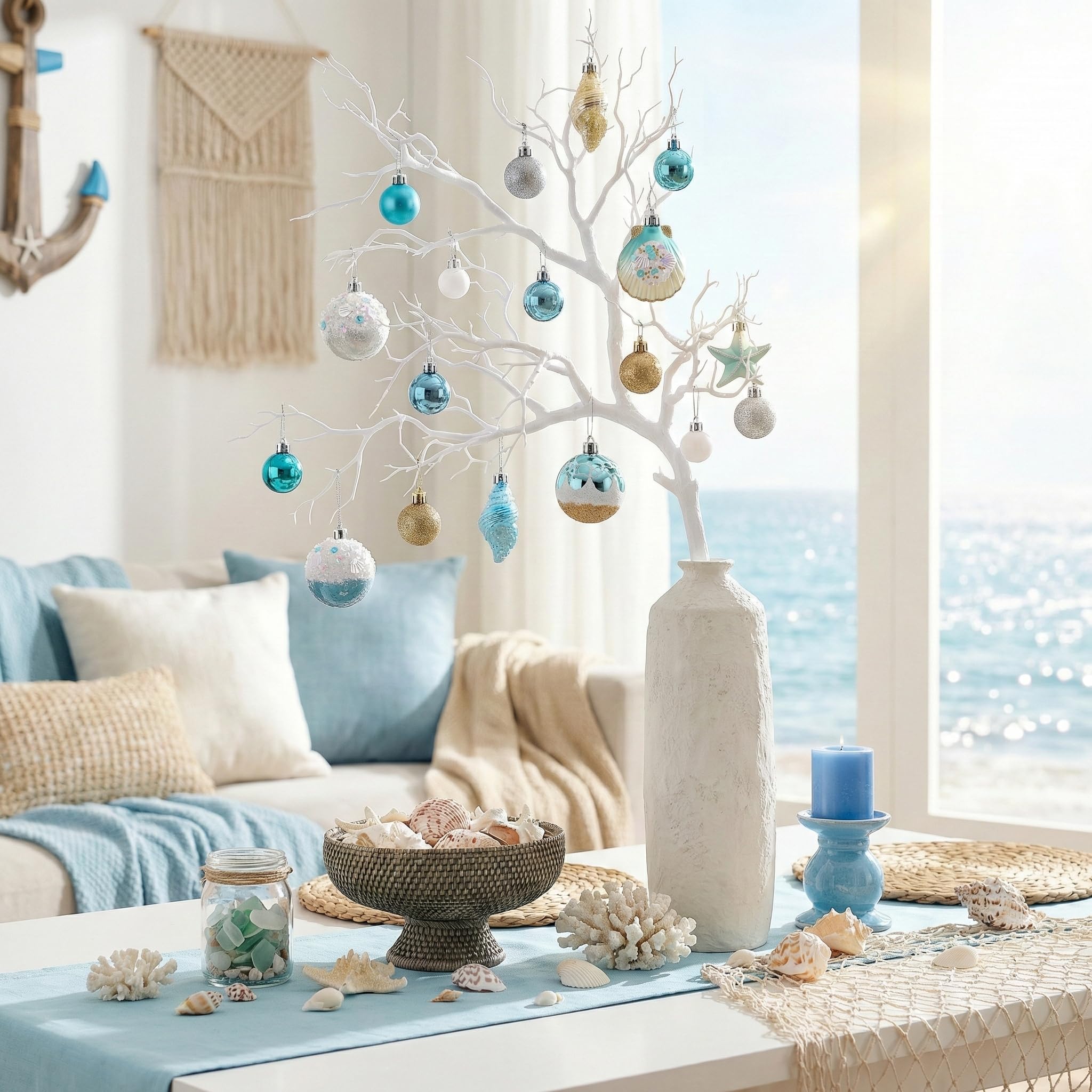 Valery Madelyn Summer Tree Ornaments conch shell detail adds elegant Christmas in July.