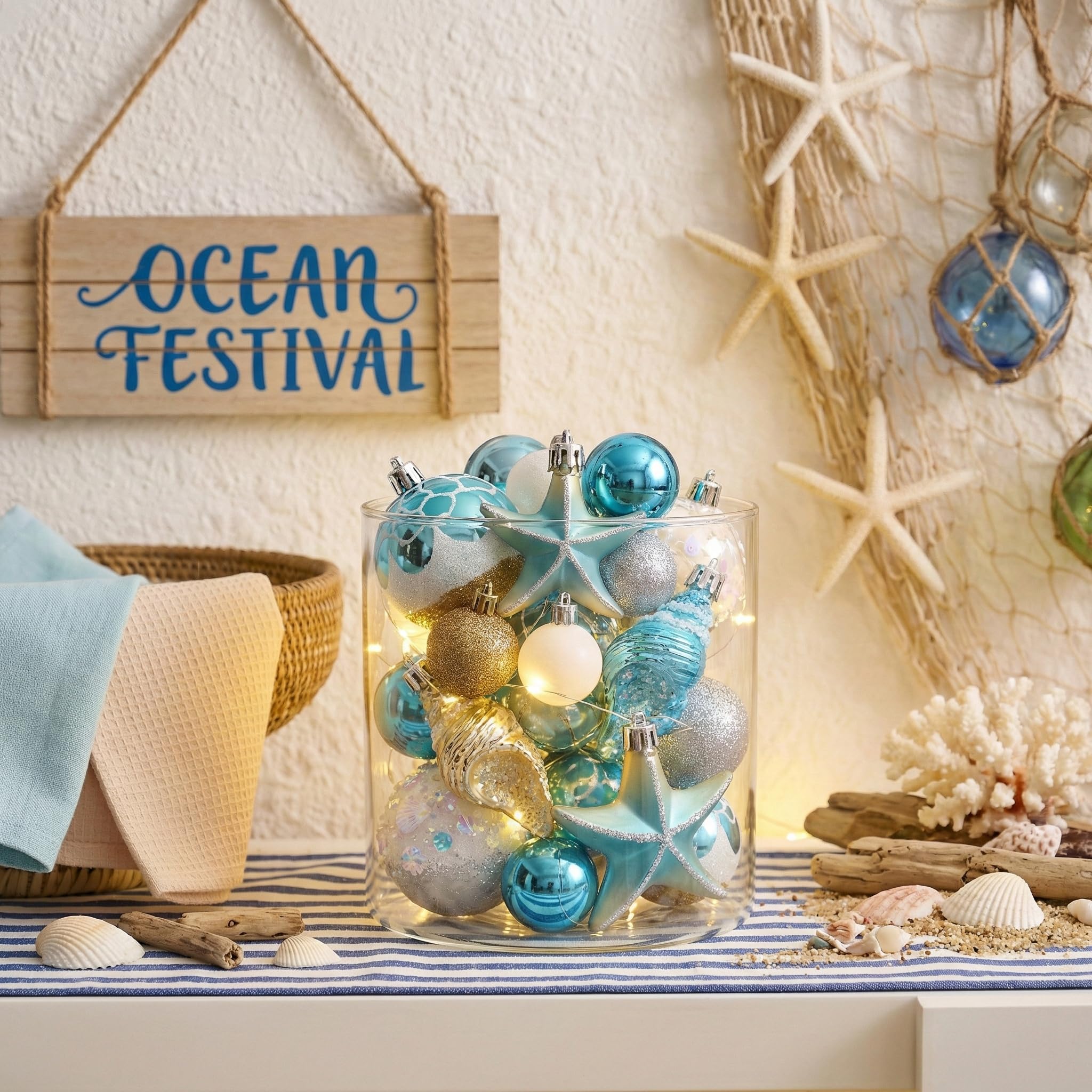 Valery Madelyn Summer Tree Ornaments glitter accents catch light for festive sparkle.