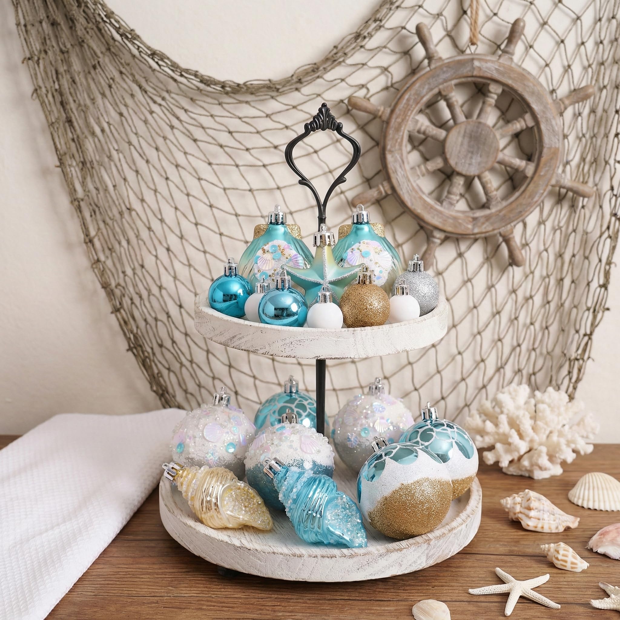 Valery Madelyn Summer Tree Ornaments seashells enrich tropical party displays.