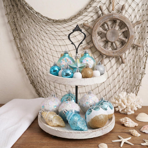 Valery Madelyn Summer Tree Ornaments seashells enrich tropical party displays.