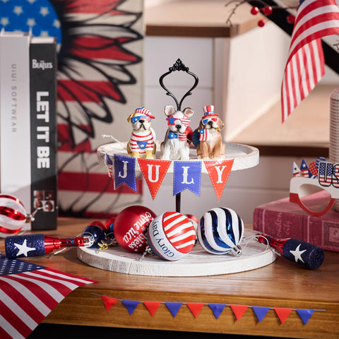Valery Madelyn independence day puppy statue enhances festive tabletops.