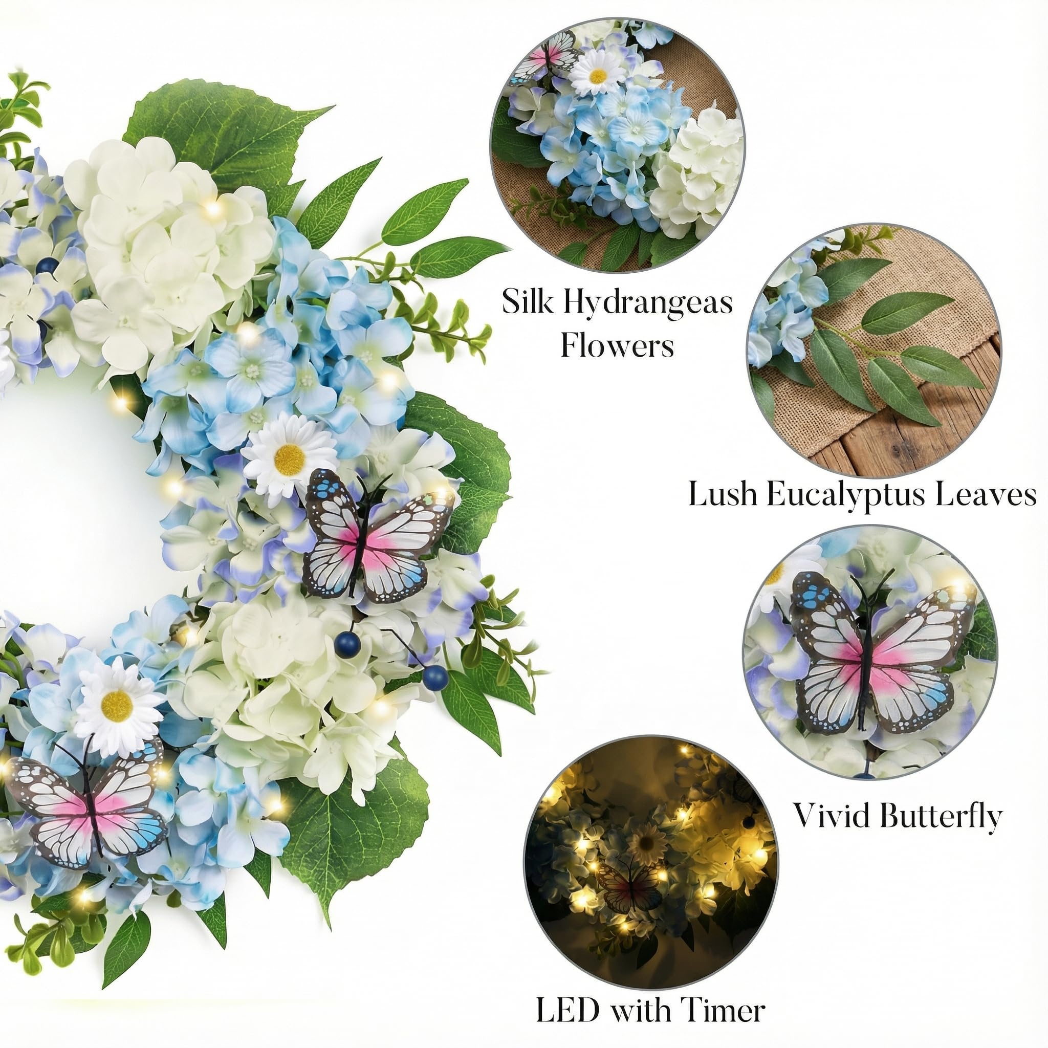 Valery Madelyn wreath displayed on wall, door, or mantel for versatile decor.