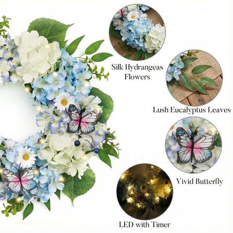 Valery Madelyn wreath displayed on wall, door, or mantel for versatile decor.