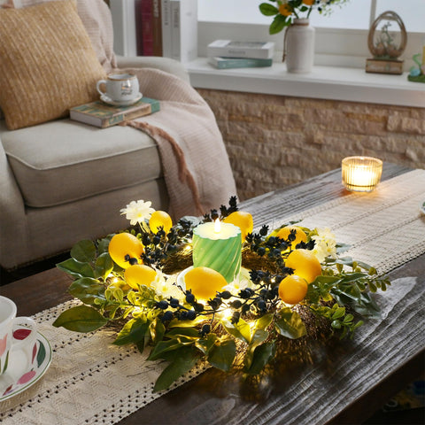 Warm white LED lights illuminate lemons for a welcoming porch atmosphere by Valery Madelyn.