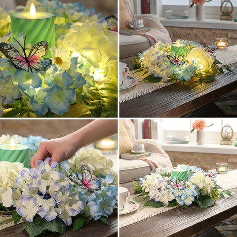 Valery Madelyn wreath with warm LED lights and timer for cozy evenings.
