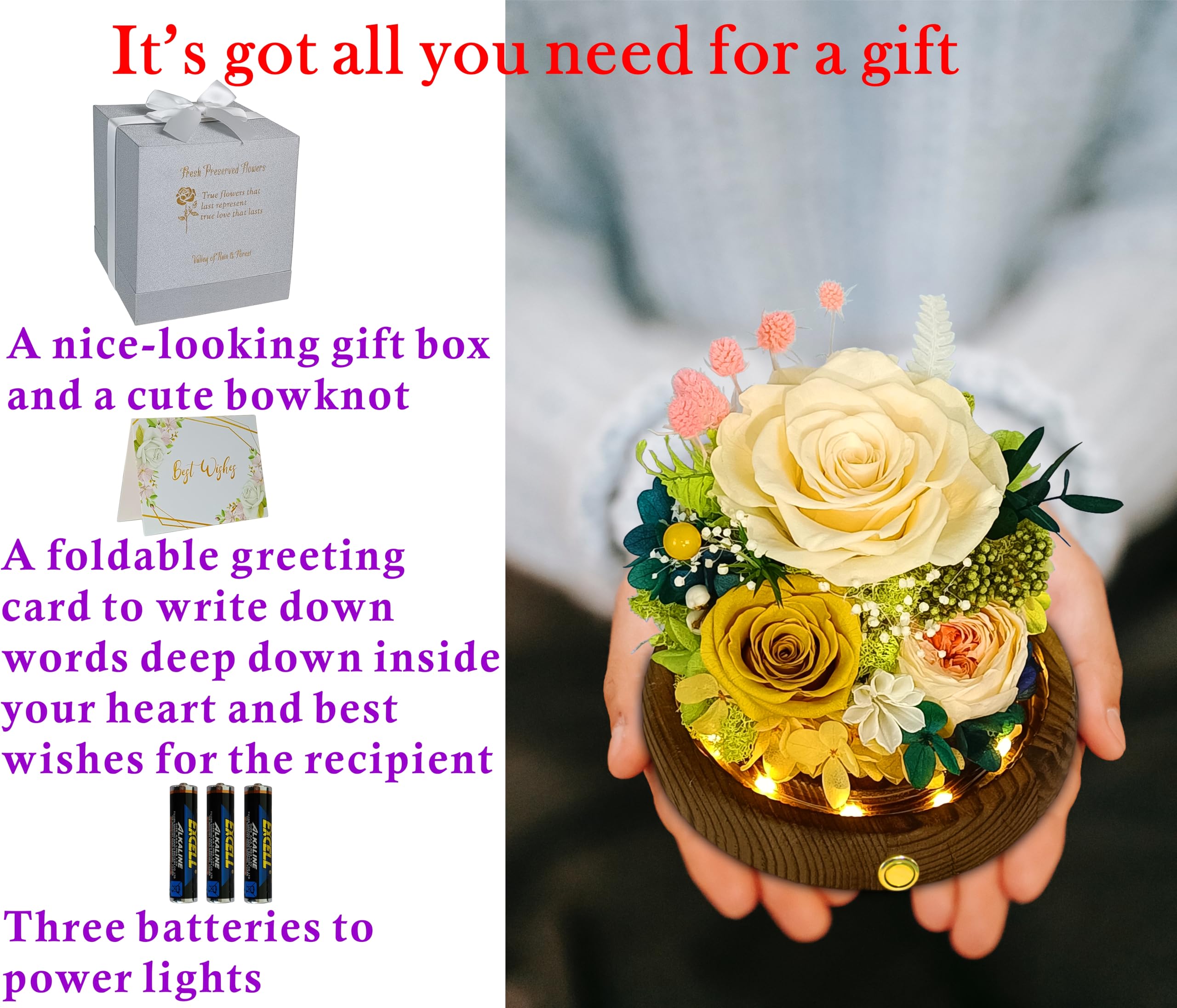 Valley of Rain & Forest handcrafted preserved flowers, made with care.