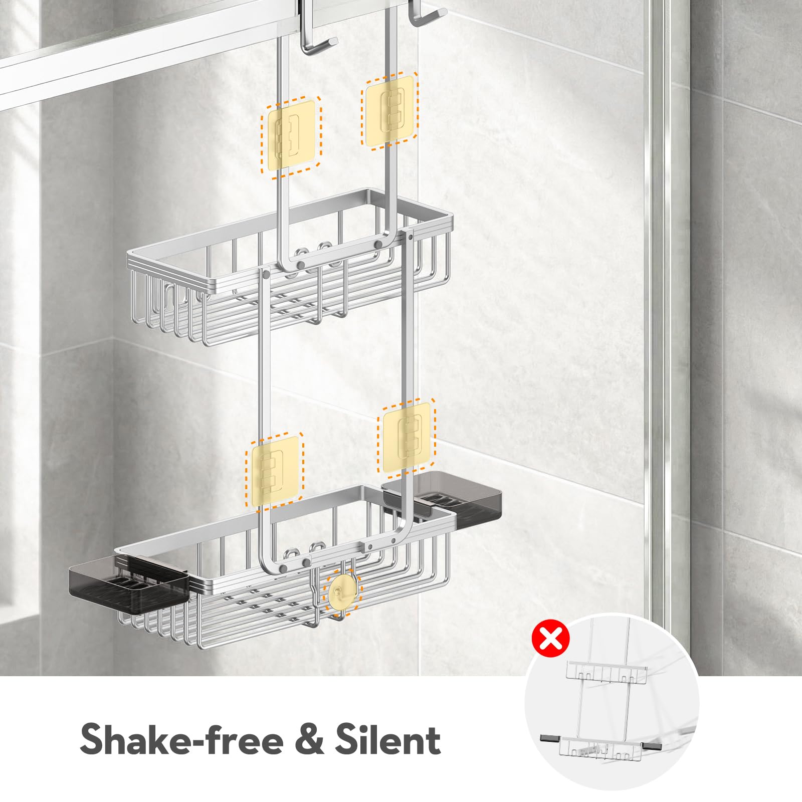 Valordine Double-Tier Basket offers large capacity for shampoos and body wash.