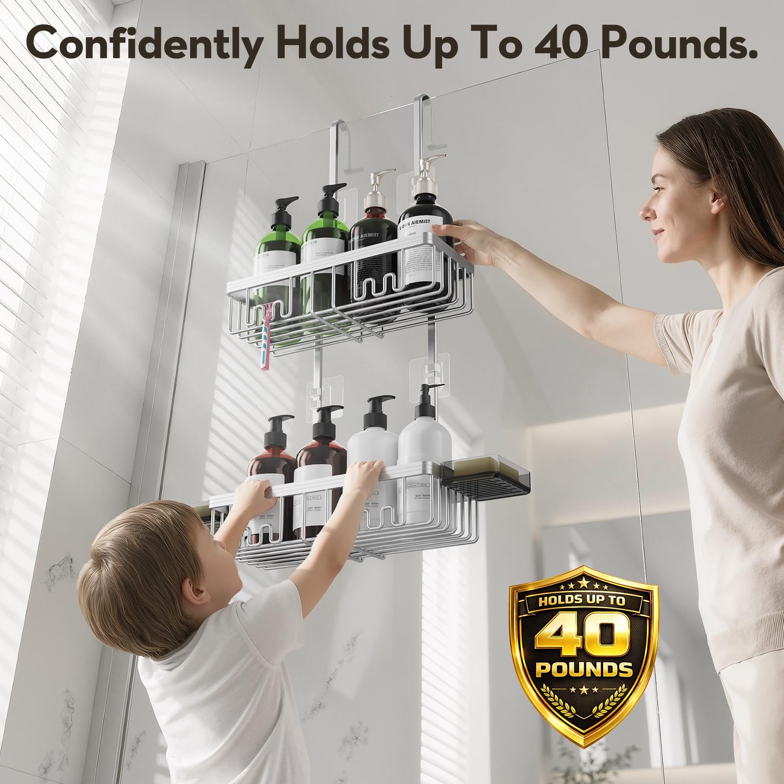 Valordine Multifunctional Hooks organize loofahs, razors, and towels neatly.