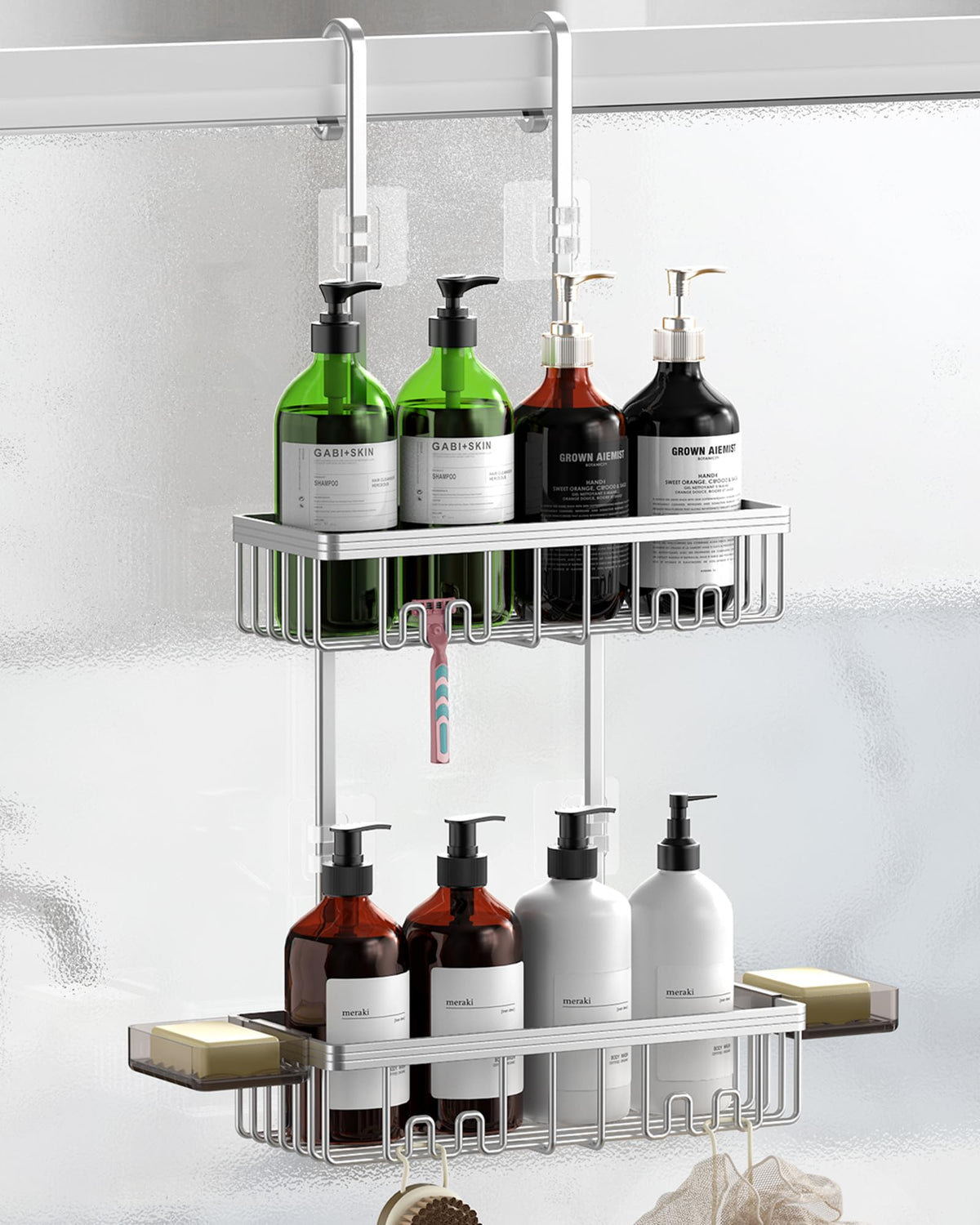 Valordine Over-Door Shower Caddy keeps shower clutter organized without drilling.