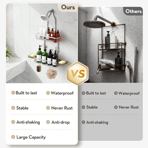 VALORDINE rustproof aluminum shower shelf keeps bathroom clutter rust-free.
