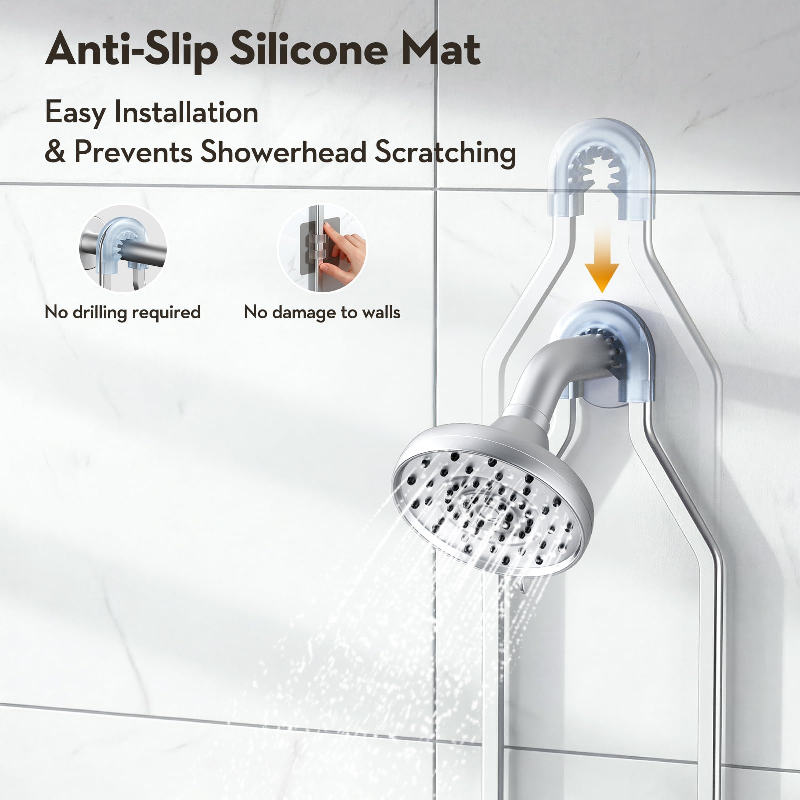 VALORDINE shower caddy with four hooks for razors and loofahs.