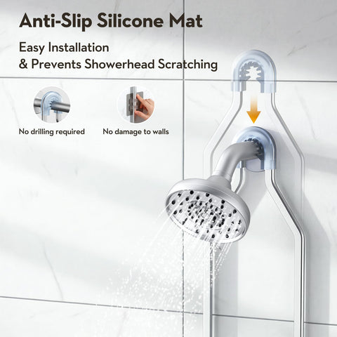 VALORDINE shower caddy with four hooks for razors and loofahs.